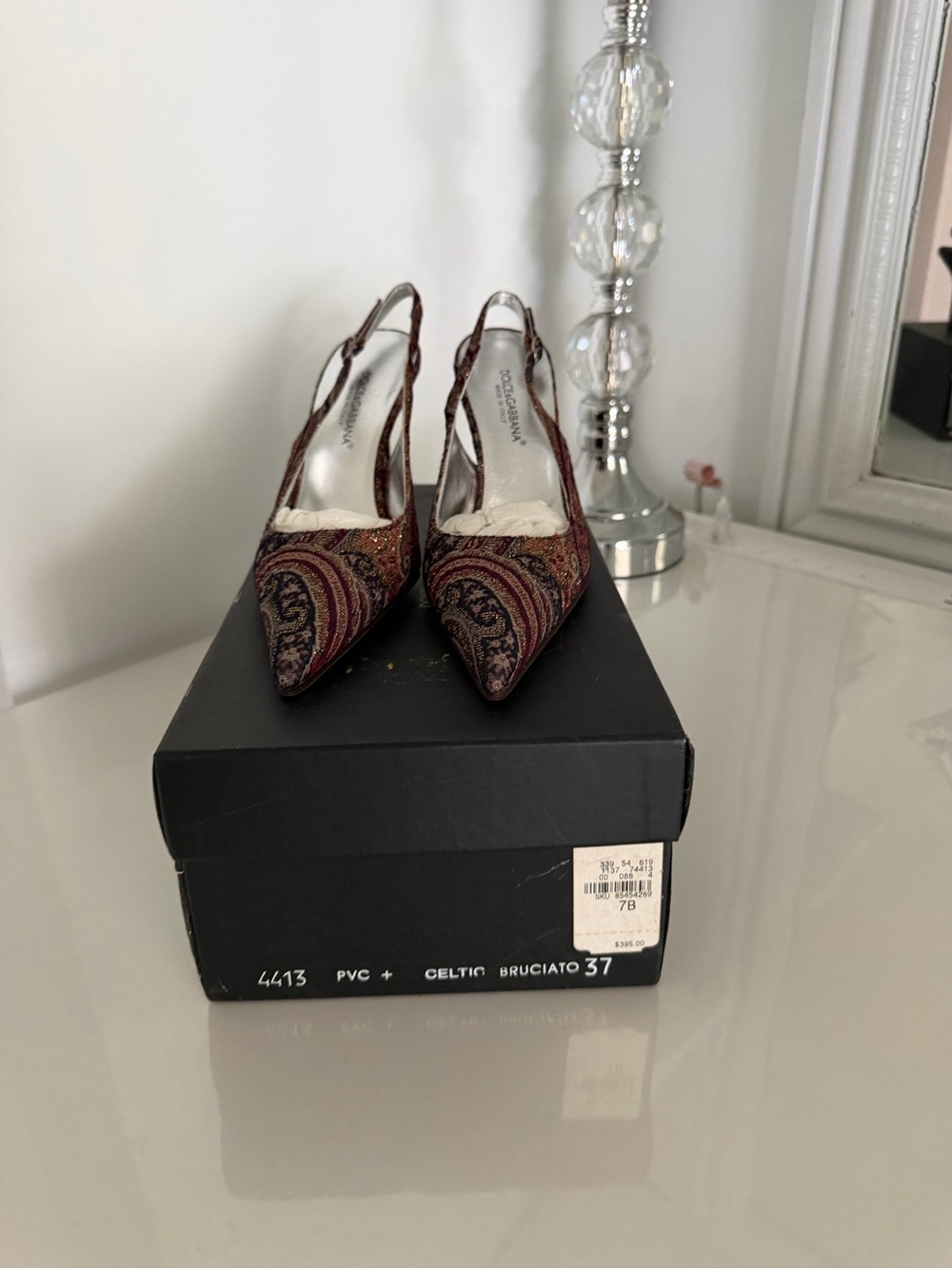 Dolce & Gabbana Burgundy Paisley Pointed Slingback Pumps